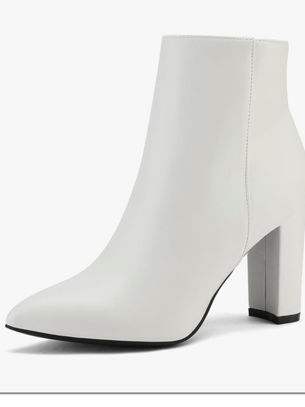 Dream Pairs White Pointed Toe Block Heel Ankle Boots